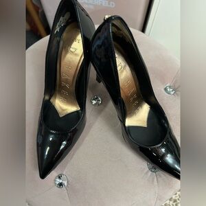 Ted Baker Glossy Black Heels with Gold Accent